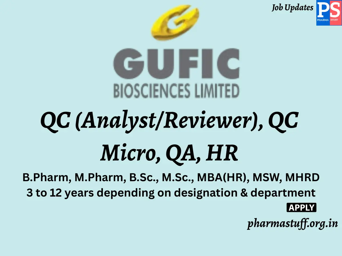 Gufic Biosciences Walk in QC AnalystReviewer QC Micro QA HR