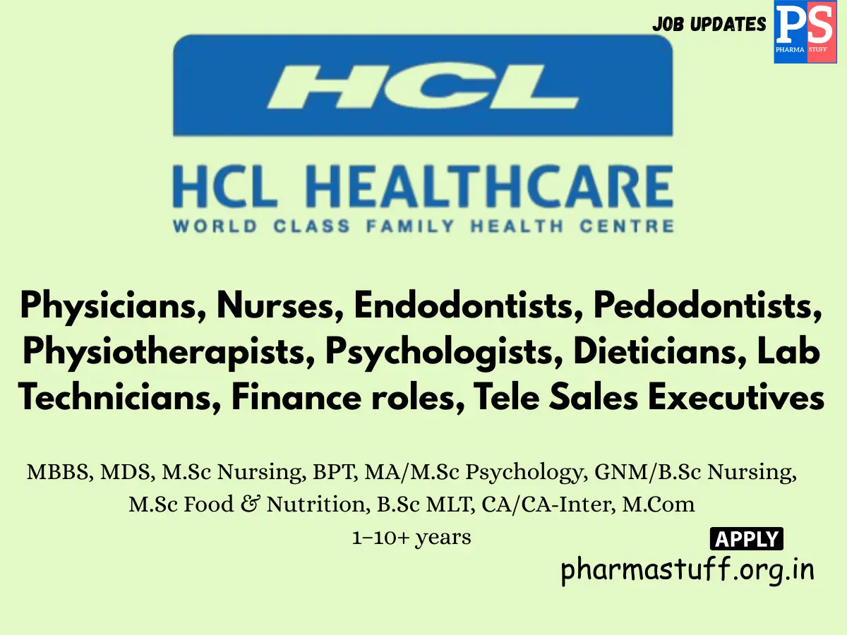 HCL Healthcare hiring Nurses Endodontists Physiotherapists more