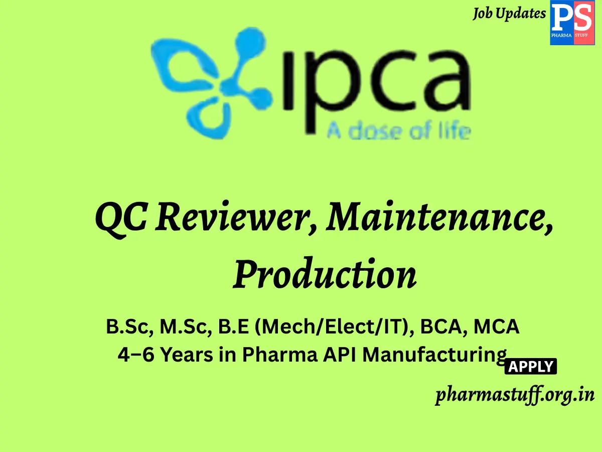 Ipca Laboratories Hiring QC Reviewer Maintenance Production