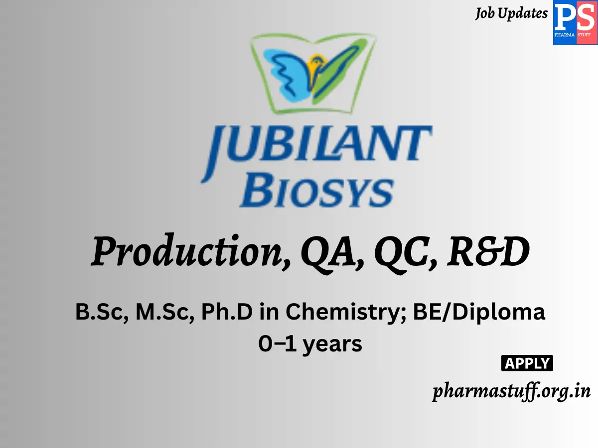 Jubilant Biosys Hiring Production QA QC RD