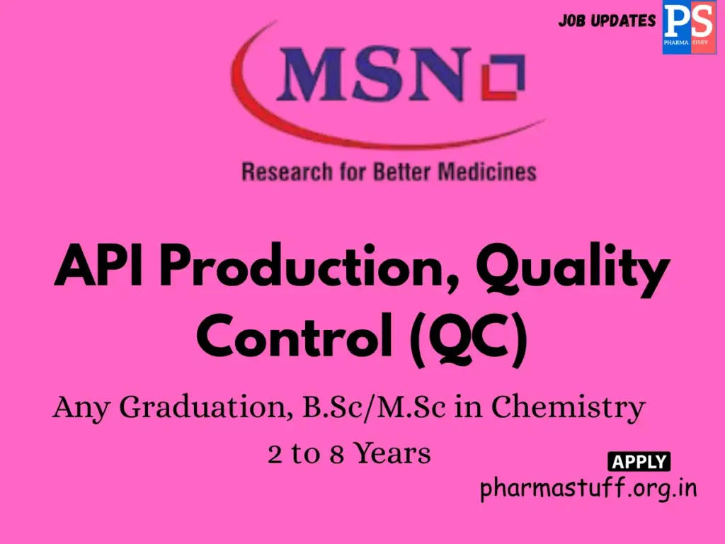MSN Laboratories Walk-in API Production, Quality Control (QC)