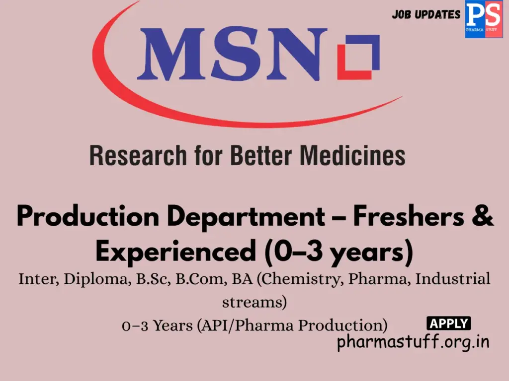 MSN Laboratories Walk-in Production Department