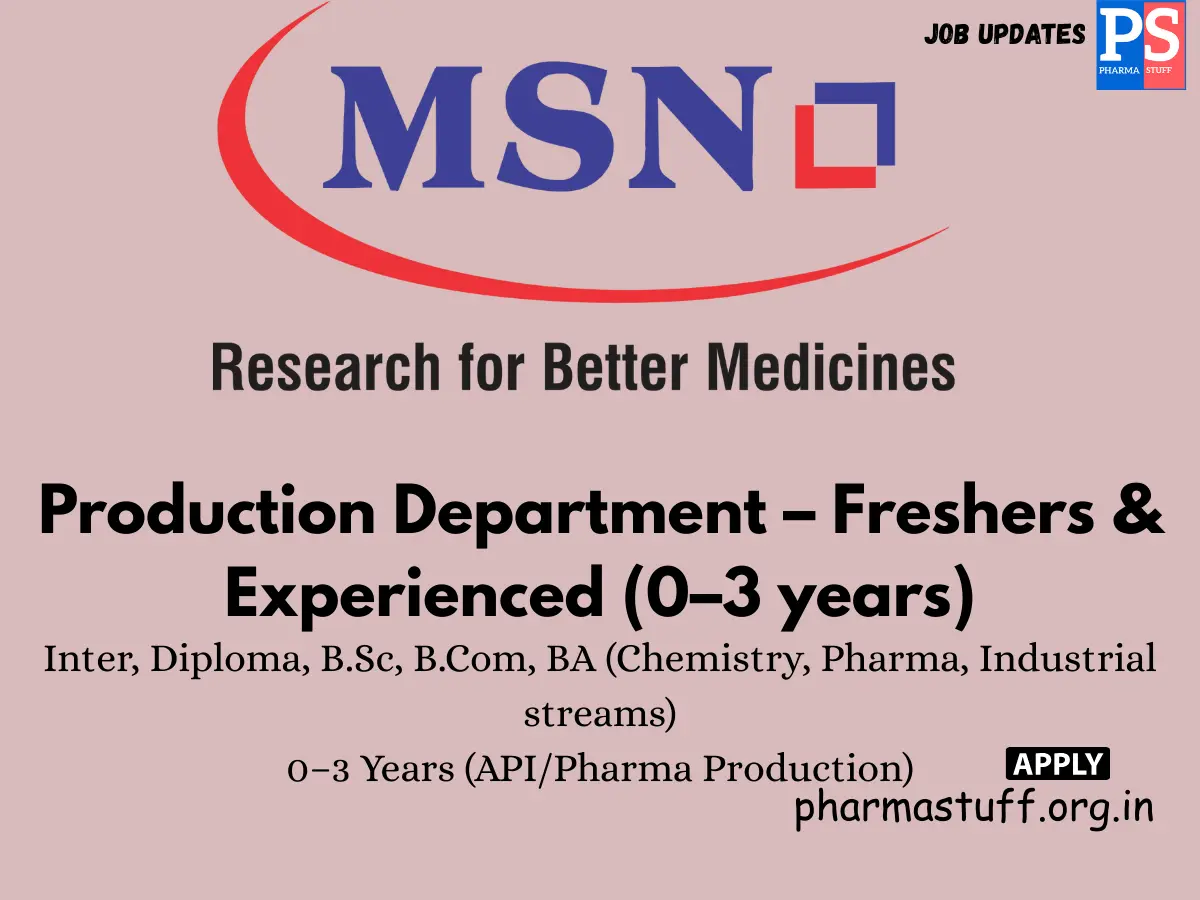 MSN Laboratories Walk in Production Department