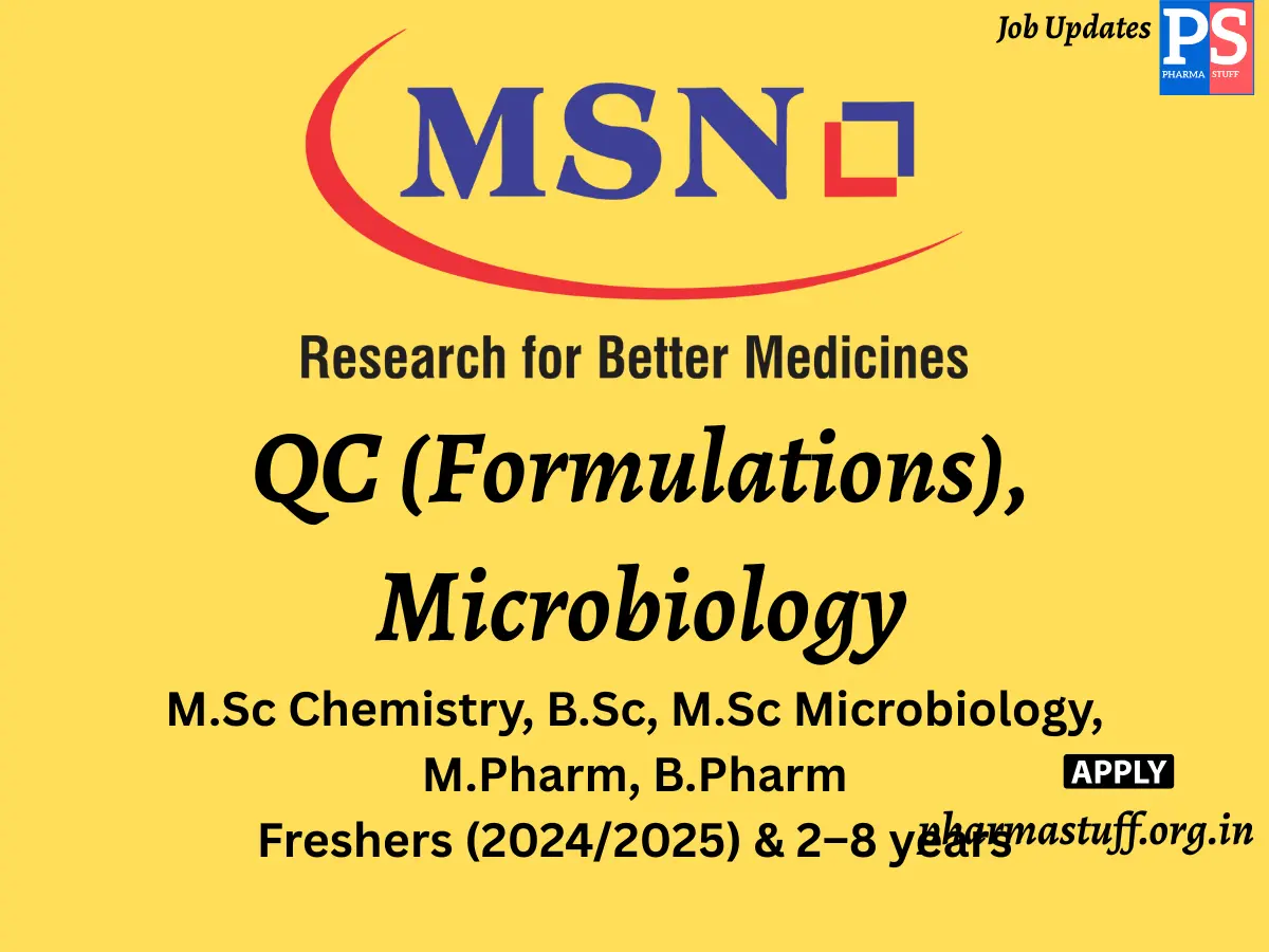 MSN Laboratories Walk in QC Formulations Microbiology