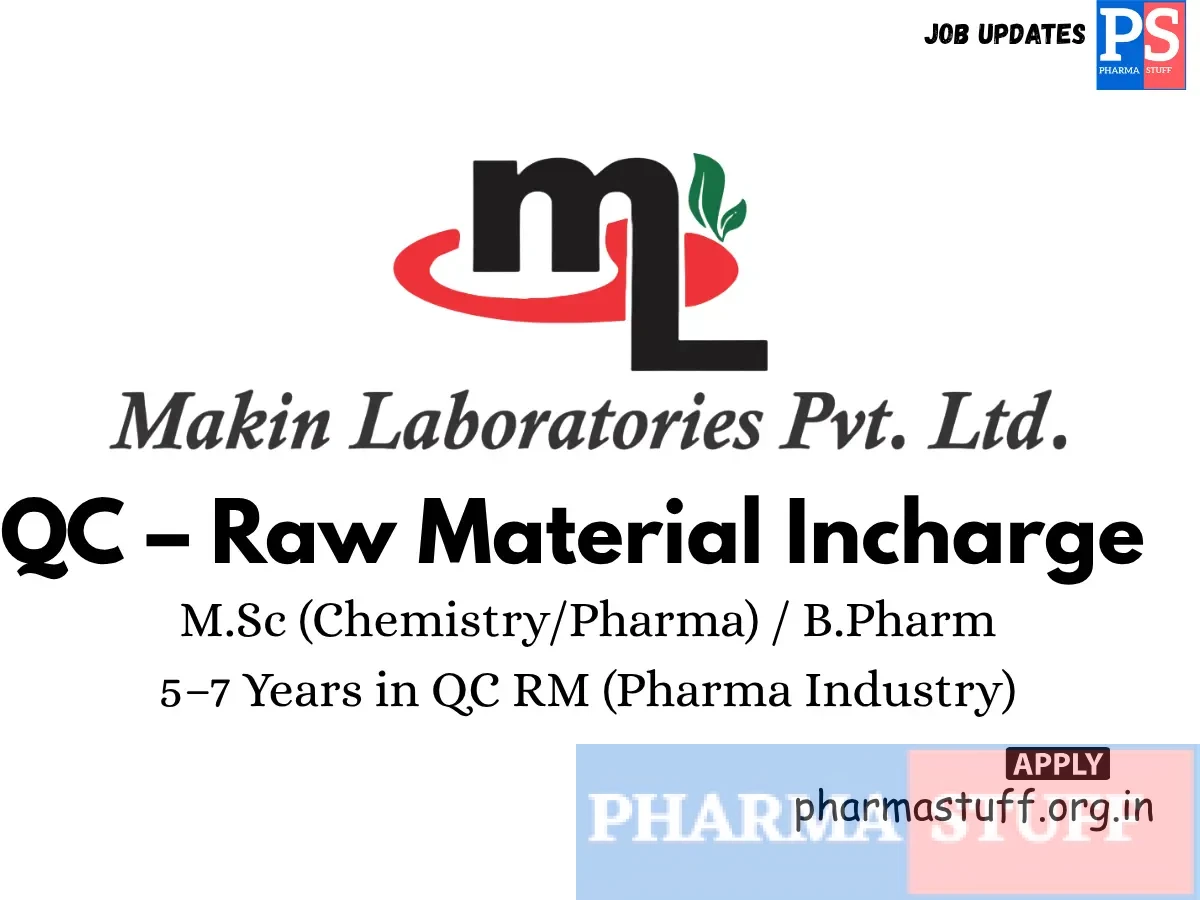 Makin Laboratories Hiring QC – Raw Material Incharge