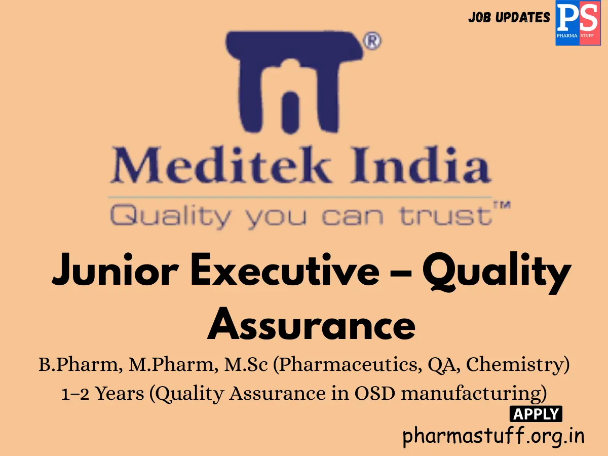 Medorganics Hiring Junior Executive – Quality Assurance