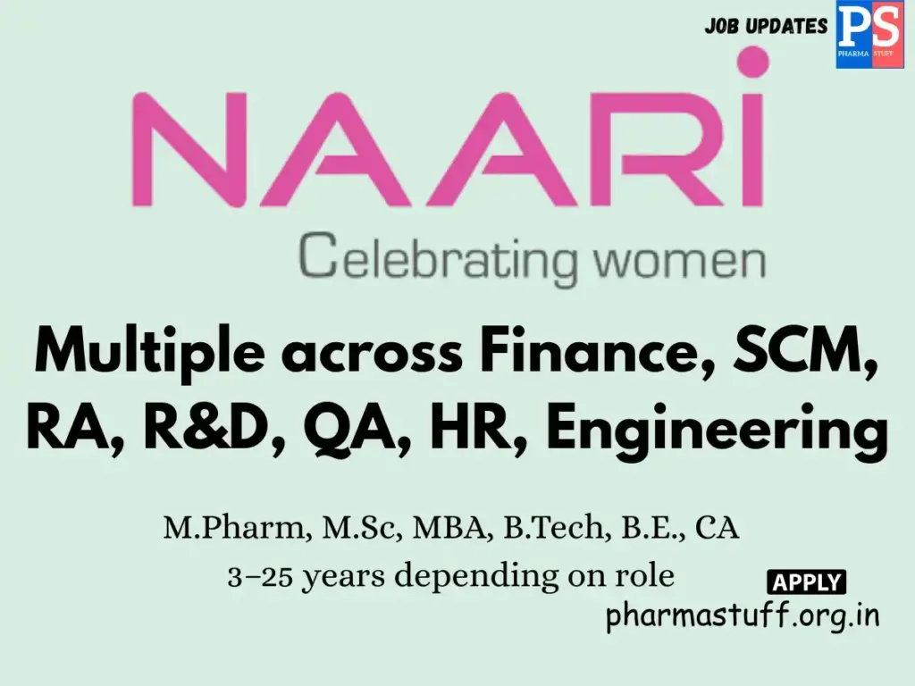 Naari Pharma Hiring Multiple across Finance, SCM, RA, R&D, QA, HR, Engineering