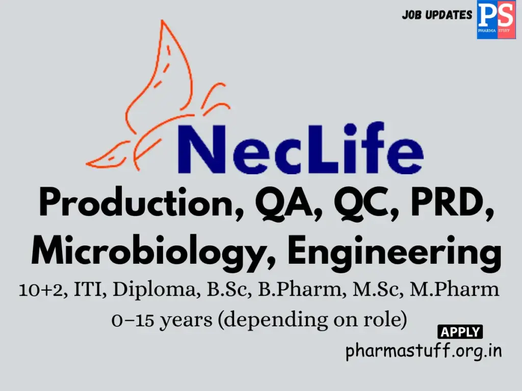 NecLife Ltd Hiring Production, QA, QC, PRD, Microbiology & Engineering
