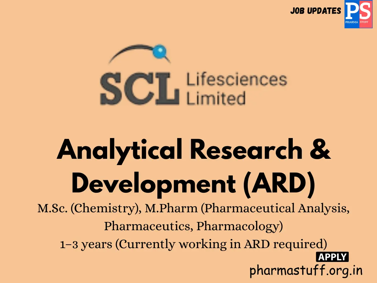 SCL Lifesciences HiringAnalytical Research Development