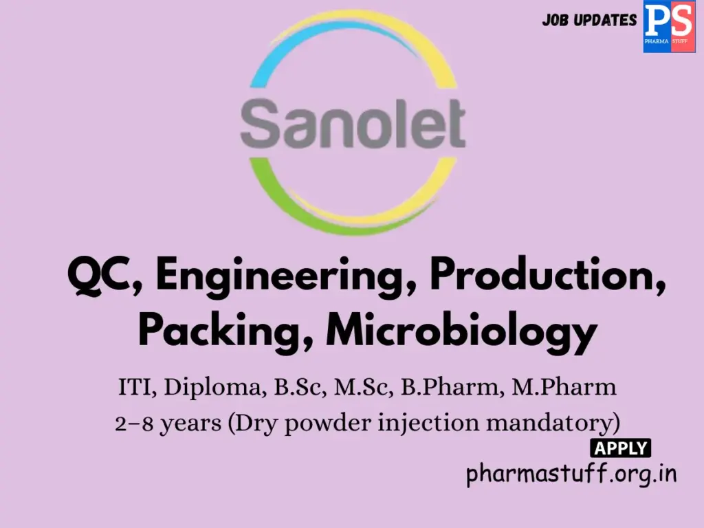 Sanolet Lifecare Hiring for QC, Engineering, Production, Packing, and Microbiology