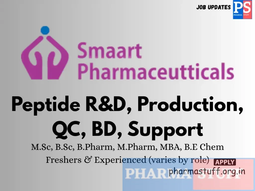 Smaart Pharmaceuticals Walk-In Peptide R&D, Production, QC, BD, Support