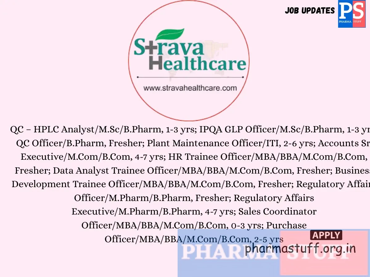 Strava Healthcare Walk in QC HR Sales Regulatory Plant and Accounts 1