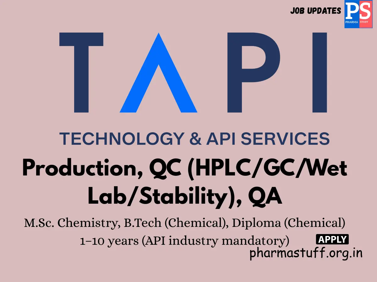 TAPI Pharma Walk in QC QA Production