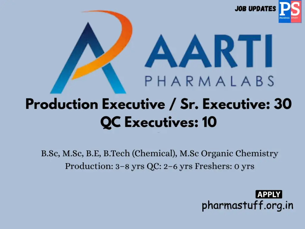 Aarti Pharmalabs Walk-in Production & QC Executives