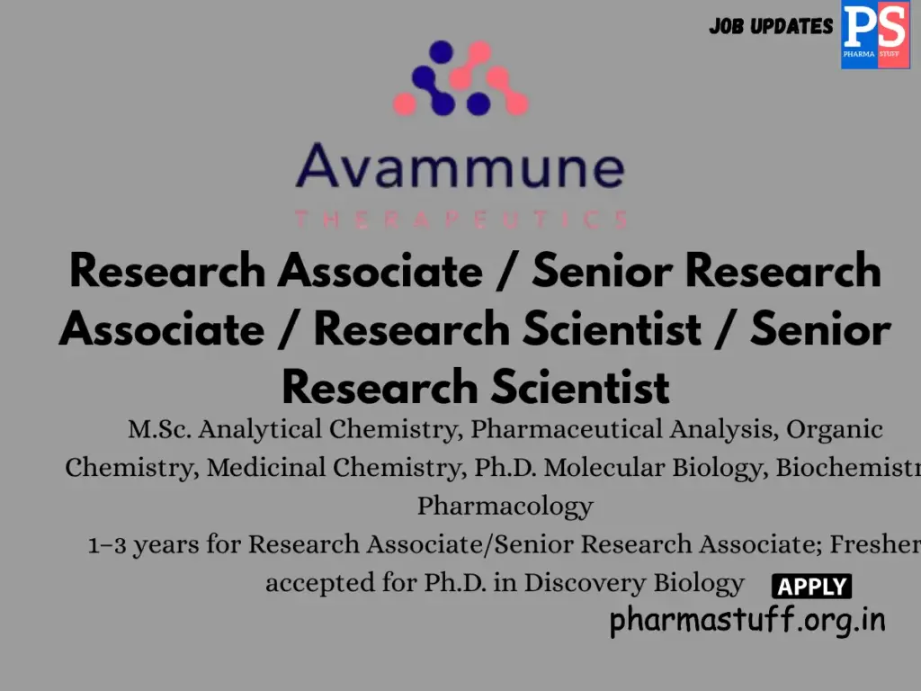 Avammune Lifesciences Hiring Research Associates,Scientists.