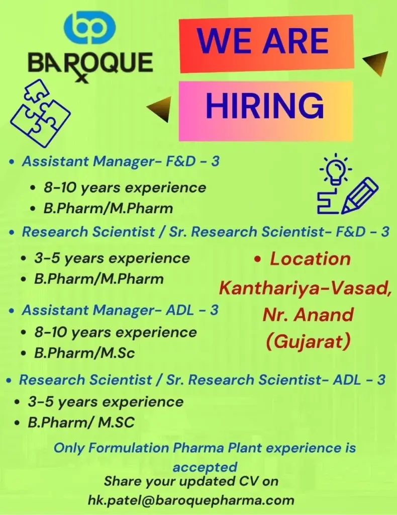 Baroque Pharma Hiring FD ADL 1