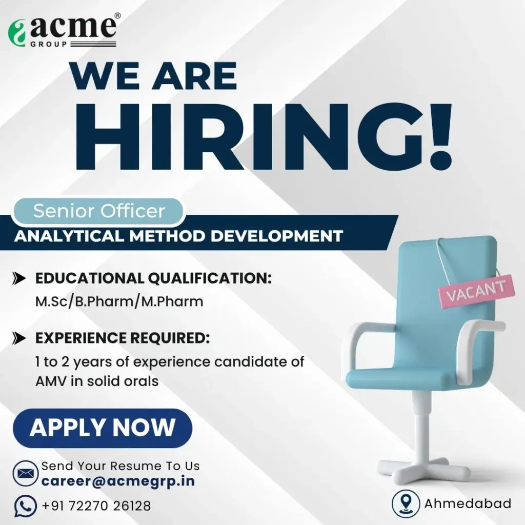 Cacme Group Hiring Senior Officer Analytical Method Development 1