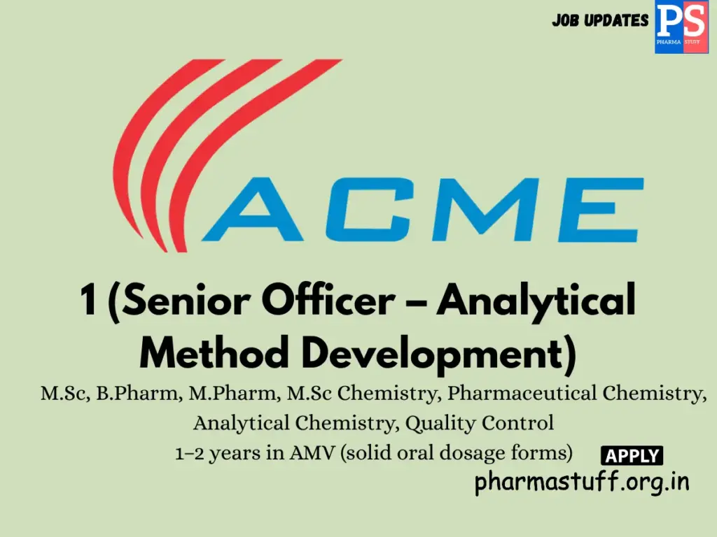Cacme Group Hiring Senior Officer Analytical Method Development