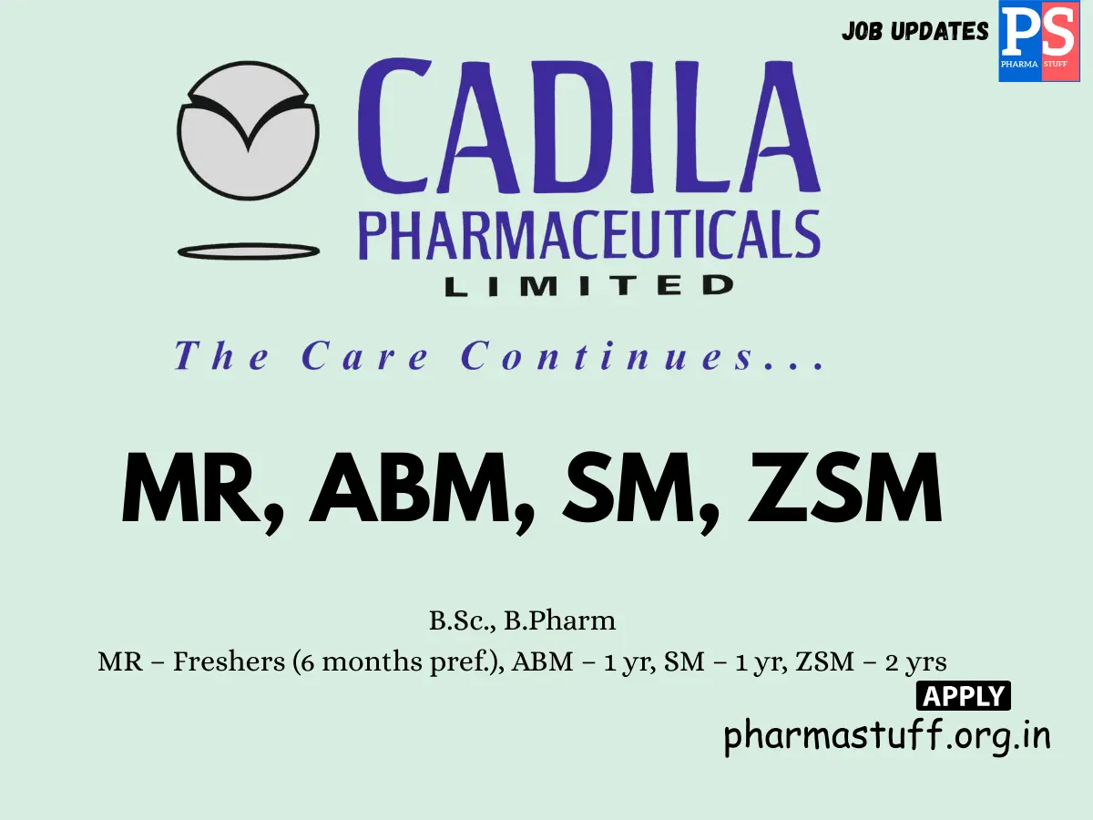 Cadila Pharma Hiring MR ABM SM ZSM