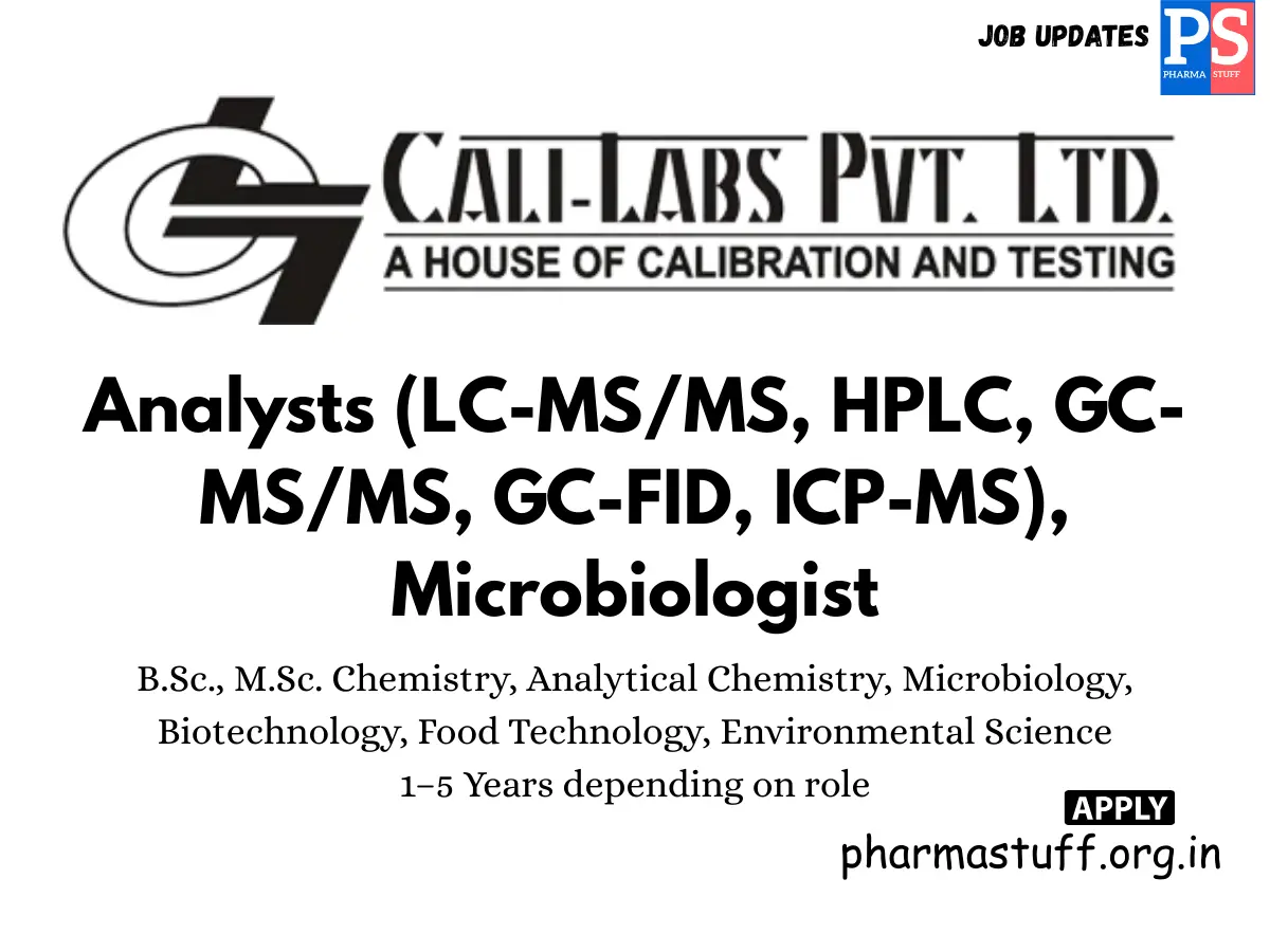 Cali Labs Hiring Analysts LC MSMS HPLC GC ICP MS Microbiologists