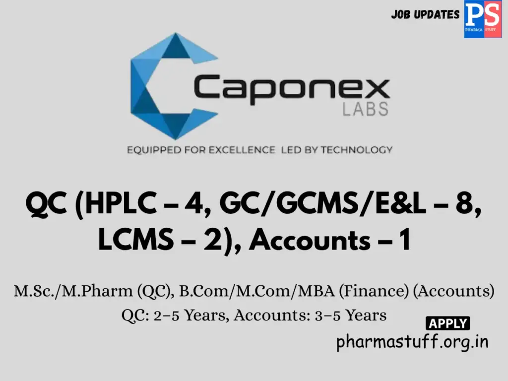 Caponex Labs Walk-in QC Analysts & Accounts Officers 1 Caponex Labs Walk-in QC Analysts & Accounts Officers