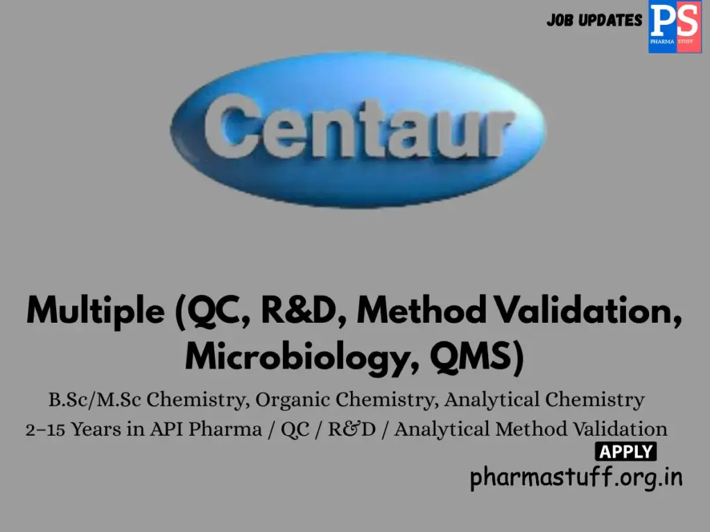 Centaur Pharmaceuticals Walk-inQC & R&D professionals