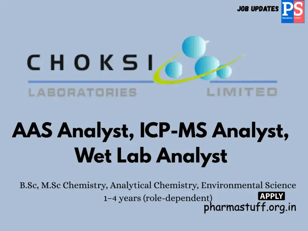 Choksi Laboratories Hiring AAS, ICP-MS & Wet Lab Analyst