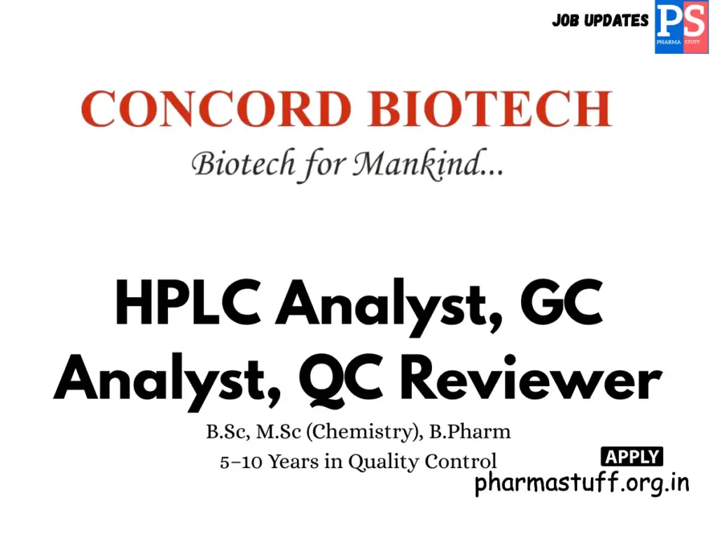 Concord Biotech Walk-in HPLC Analyst, GC Analyst, QC Reviewer