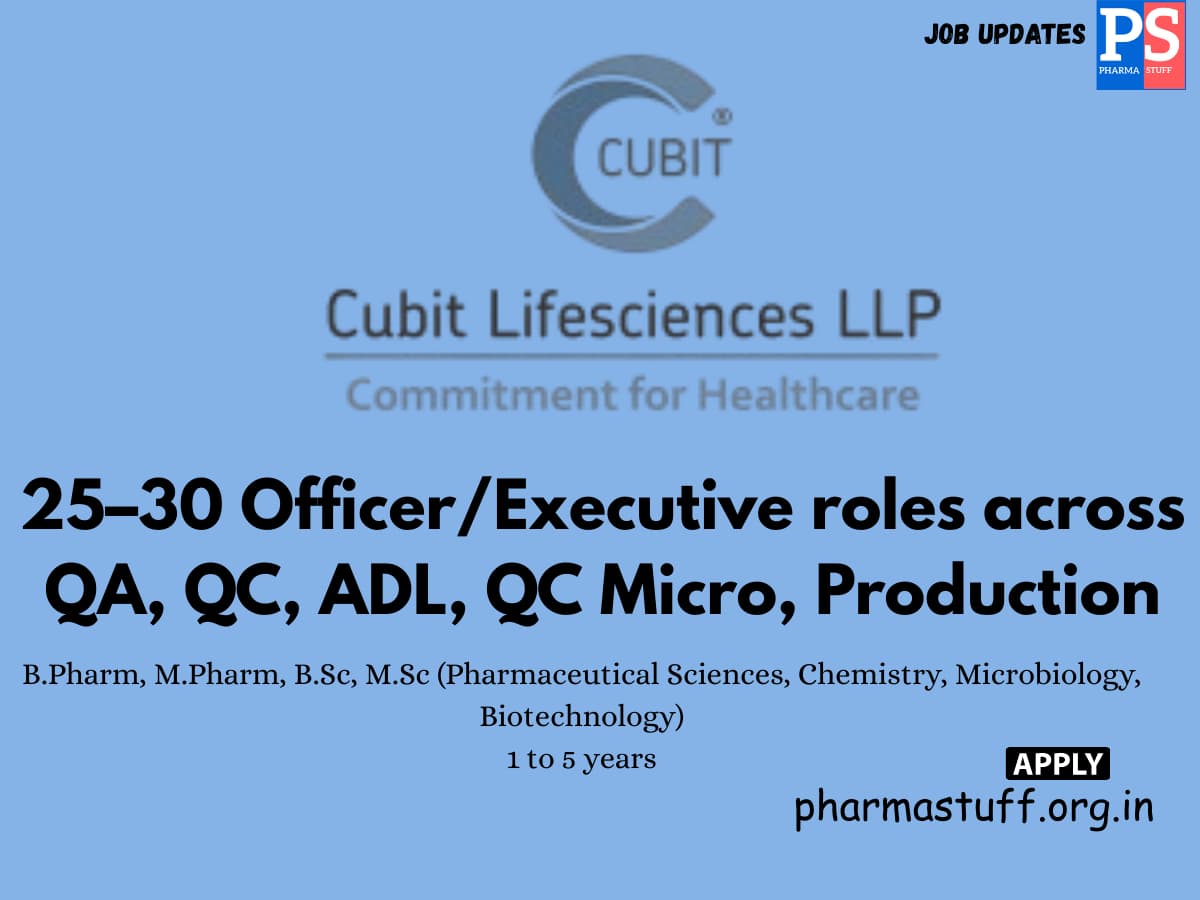 Cubit Life Sciences Walk in OfficerExecutiveQA QC ADL QC Micro Production