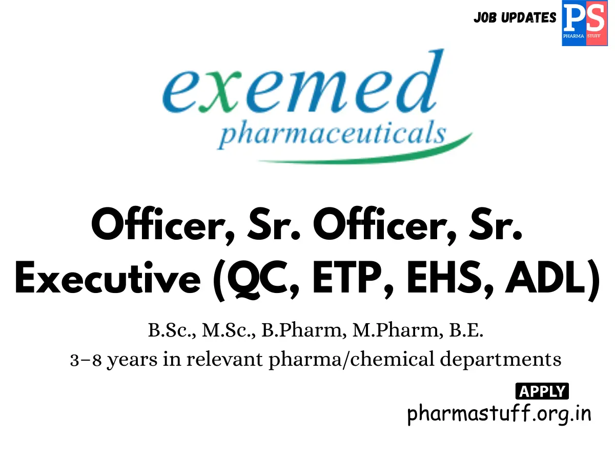 Exemed Pharmaceuticals Hiring Officer Sr. Officer Sr.