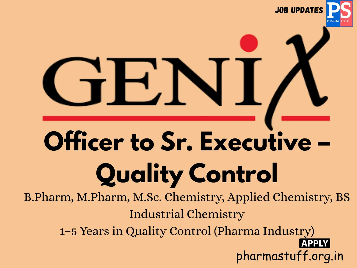 Genix Pharma Hiring Officer to Sr. Executive – Quality Control