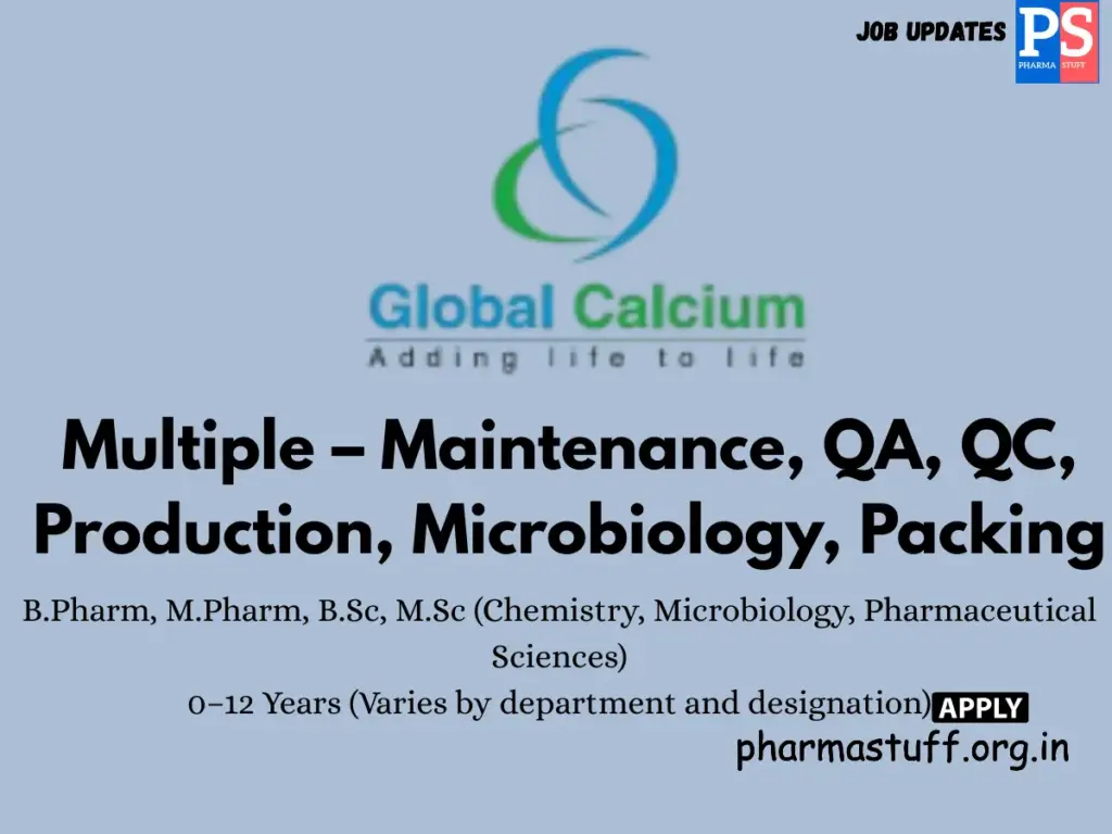 Global Calcium Hiring QA, QC, Production, Microbiology, Maintenance