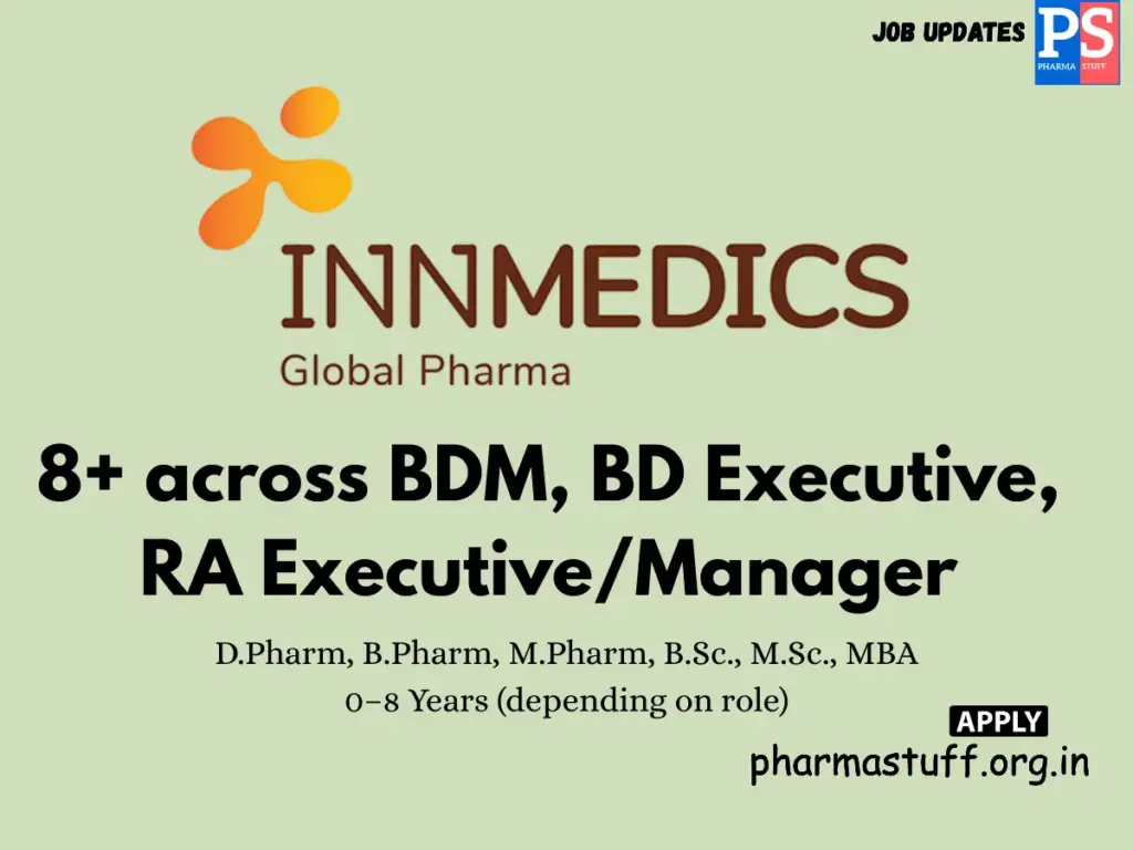 Innmedics Global Pharma Hiring 8+ across BDM, BD Executive, RA Executive/Manager
