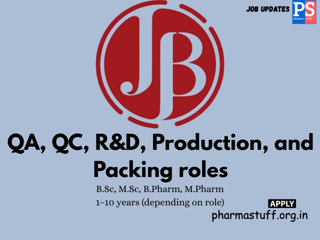 JB Pharma Hiring QA, QC, R&D & Production