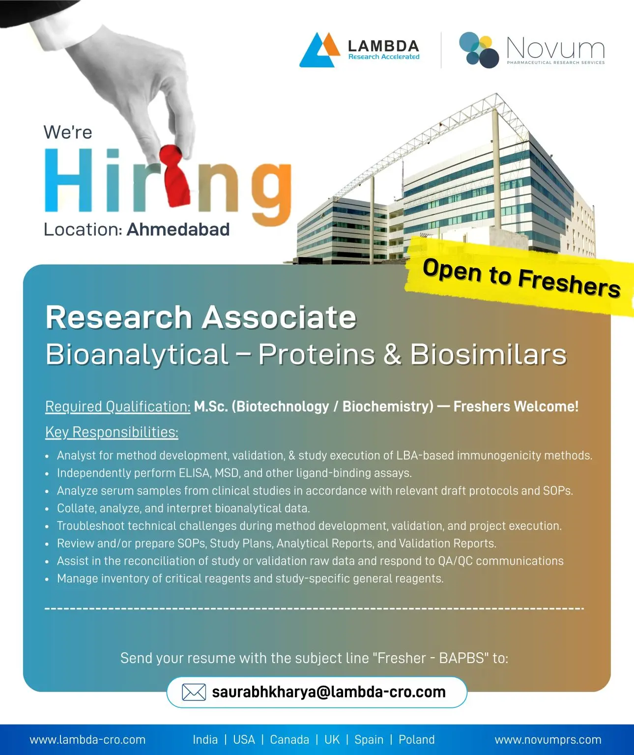 Lambda-Novum Pharmaceutical Research Services Hiring Research Associate – Bioanalytical 3 Lambda-Novum Pharmaceutical Research Services Hiring Research Associate – Bioanalytical