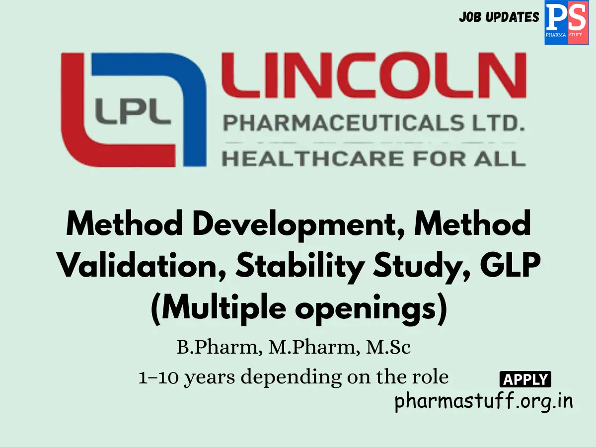 Lincoln Pharma Hiring B.PharmM.PharmM.Sc – RD Roles