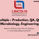 Lincoln Pharmaceuticals walk-in Production, QA, QC, Microbiology, Engineering