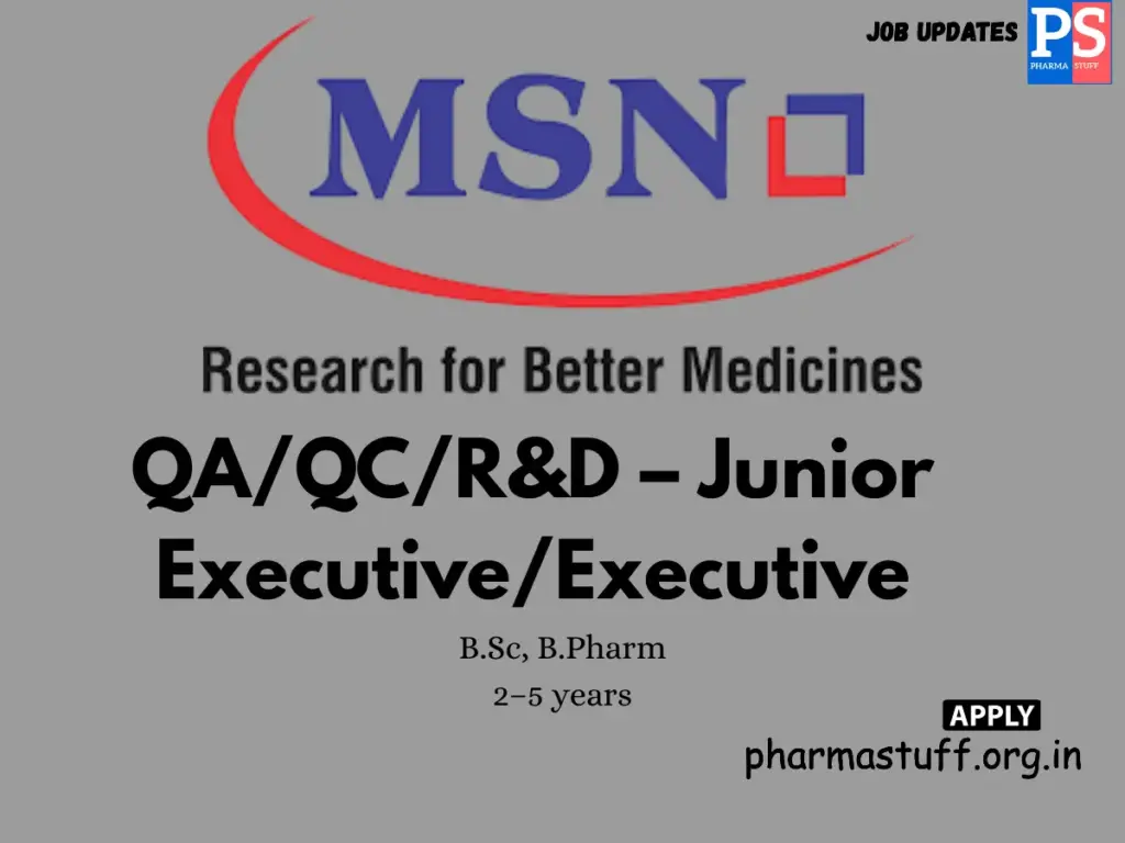 MSN Labs walk-in QA/QC Executive | Rudraram