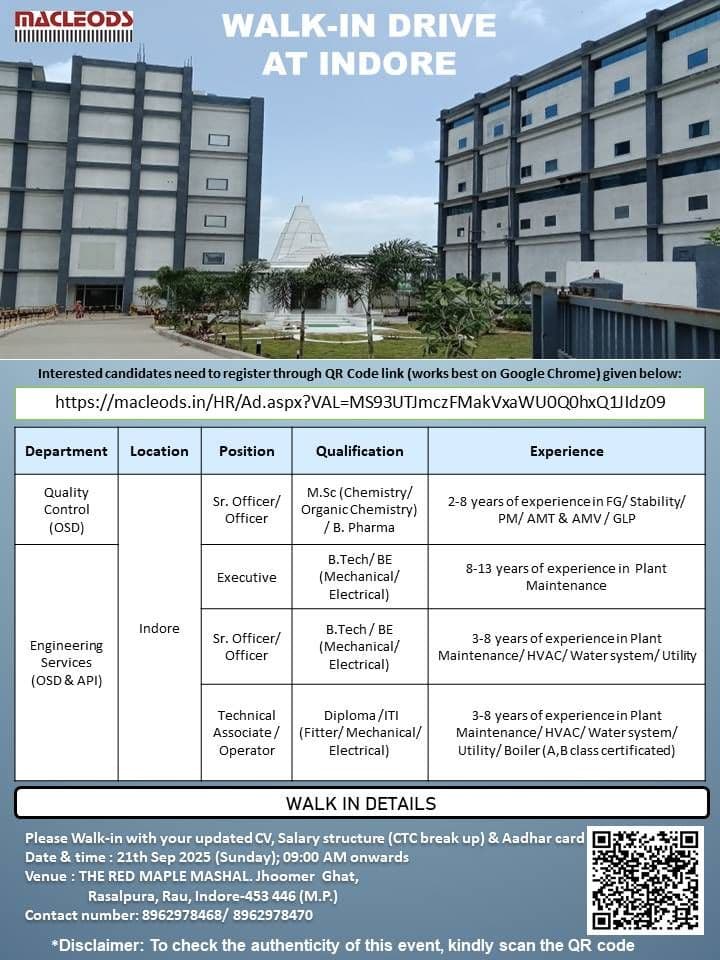 Macleods Pharma Walk-In QC, Engineering