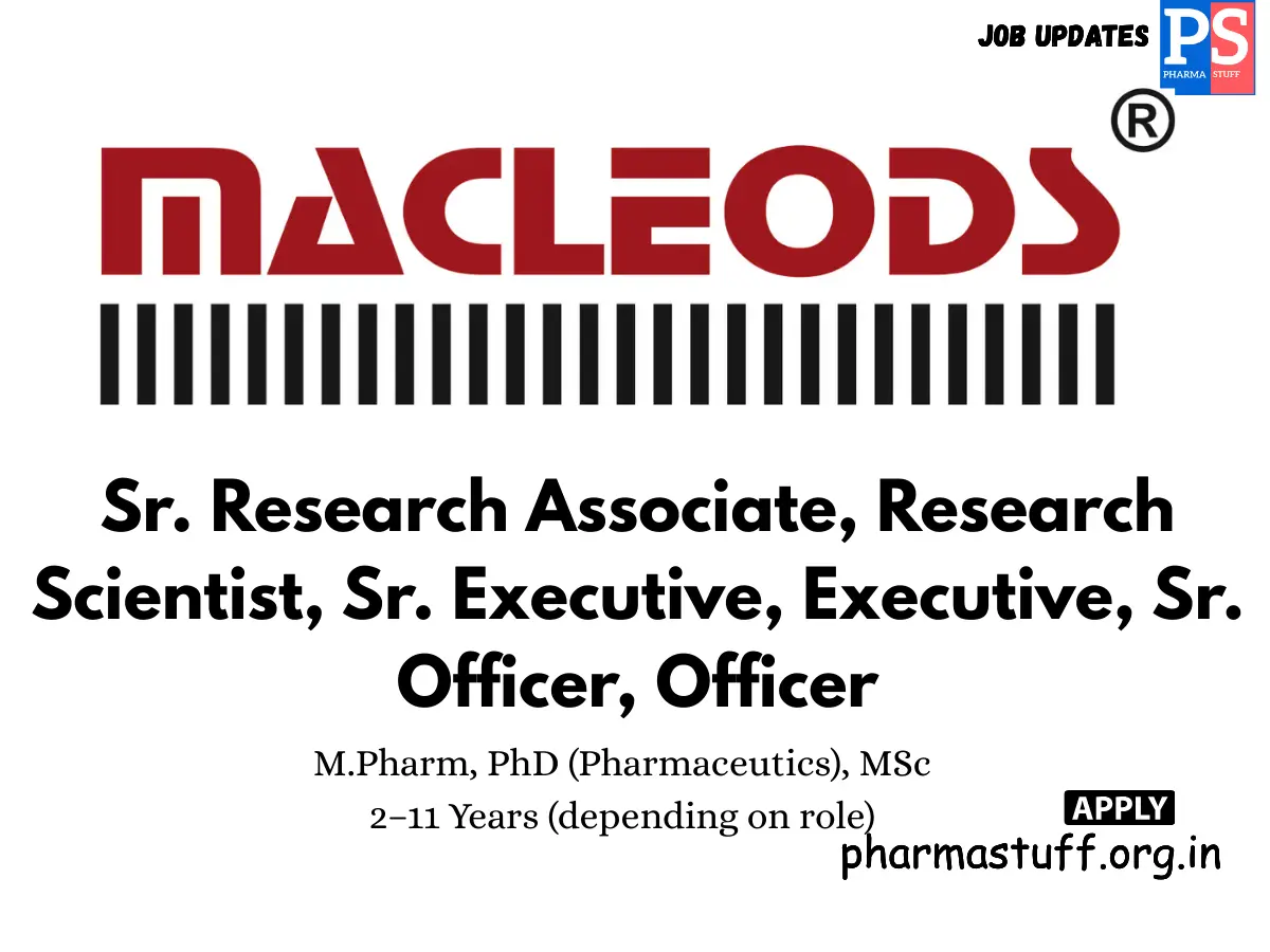 Macleods Walk in 20 vacancies in RD Regulatory Affairs PDR