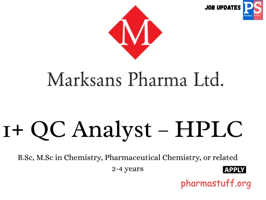 Marksans Pharma Hiring QC Analyst HPLC
