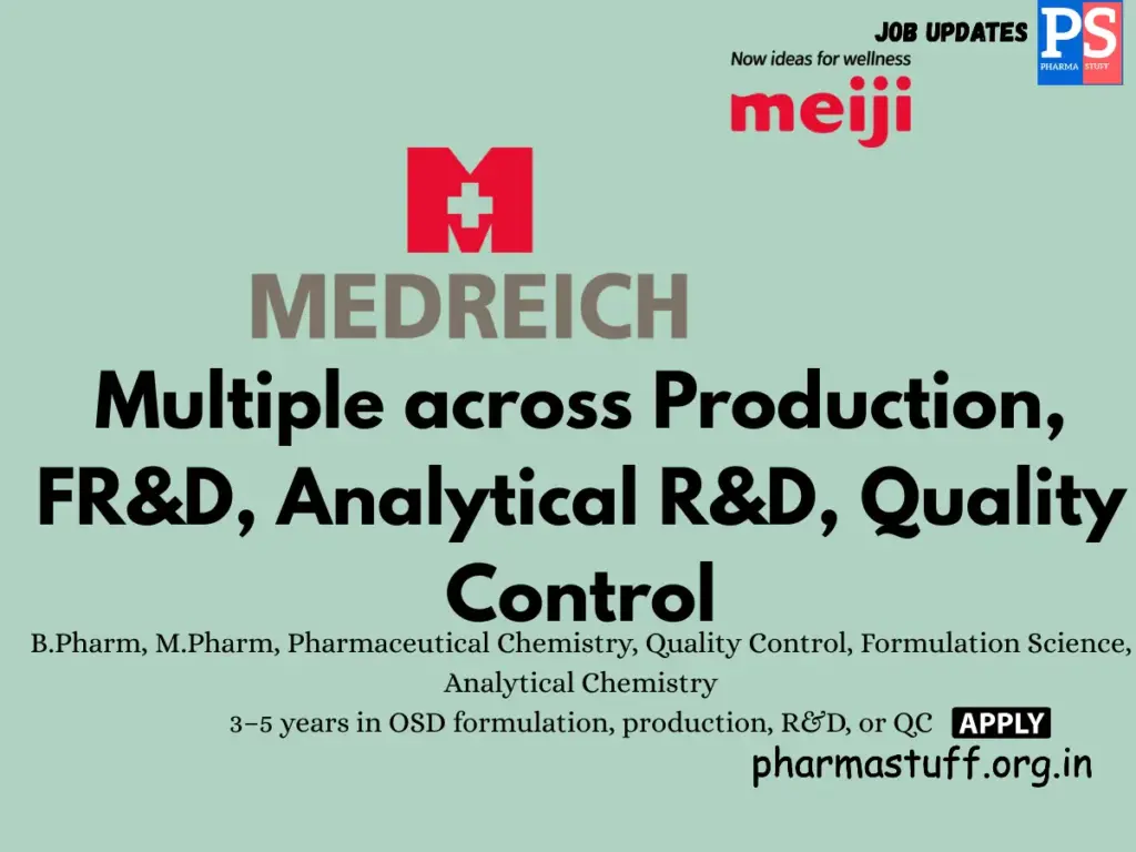 Medreich Pharma Hiring OSD Production, FR&D, Analytical R&D, and QC Officers