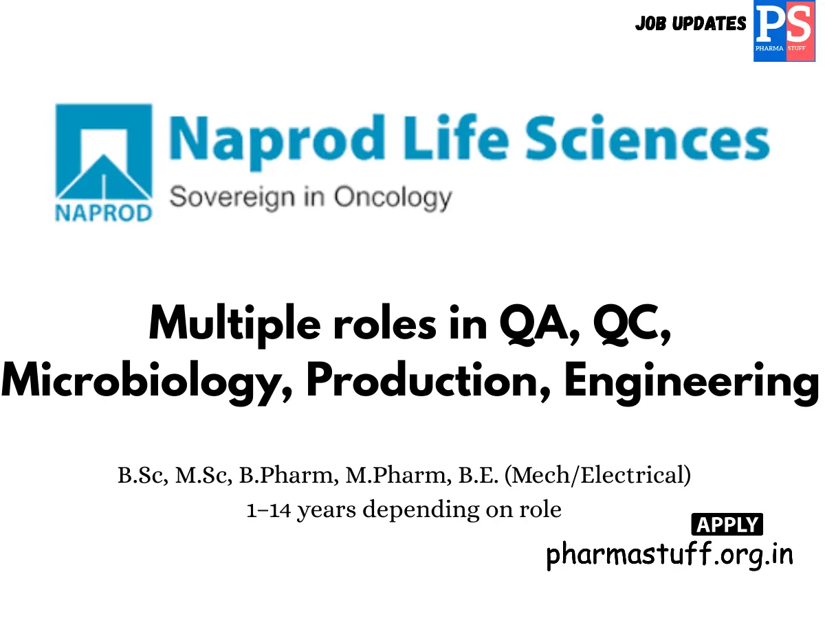 Naprod Pharma Walk in – QA QC Production Engineering