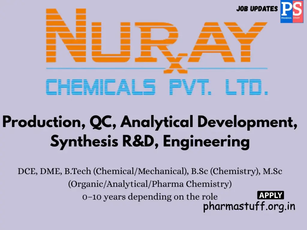 Nuray Chemicals Hiring Production, QC, R&D, and Engineering