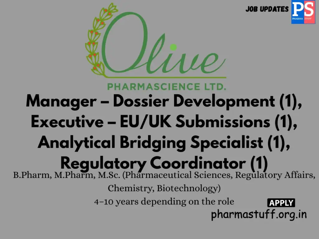 Olive Pharmascience Hiring Regulatory Affairs Professionals
