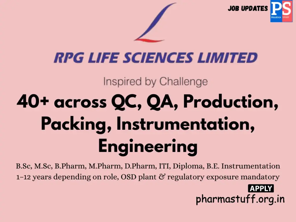 RPG Life Sciences Walk-in QC, QA & Production Staff