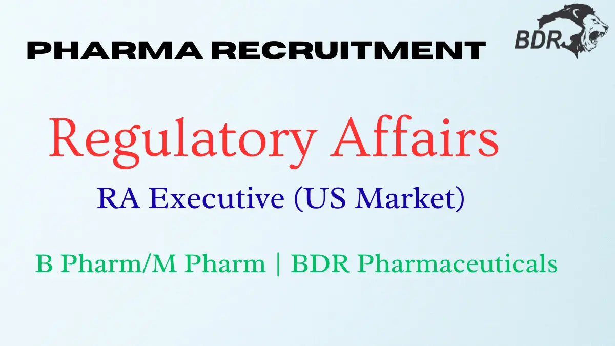 Regulatory Affairs Executive US Market Vacancy at BDR Pharmaceuticals