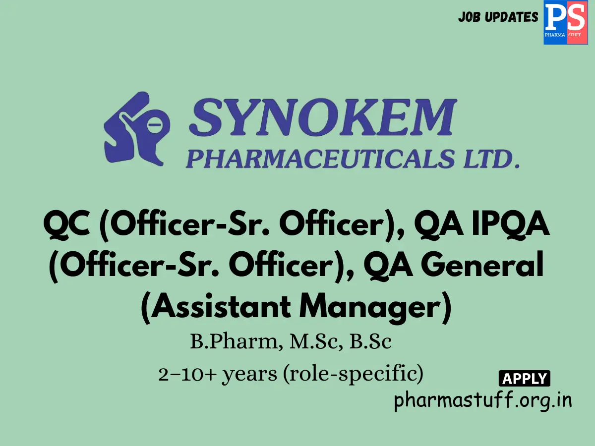 Synokem Lifesciences Hiring QA QC Officers