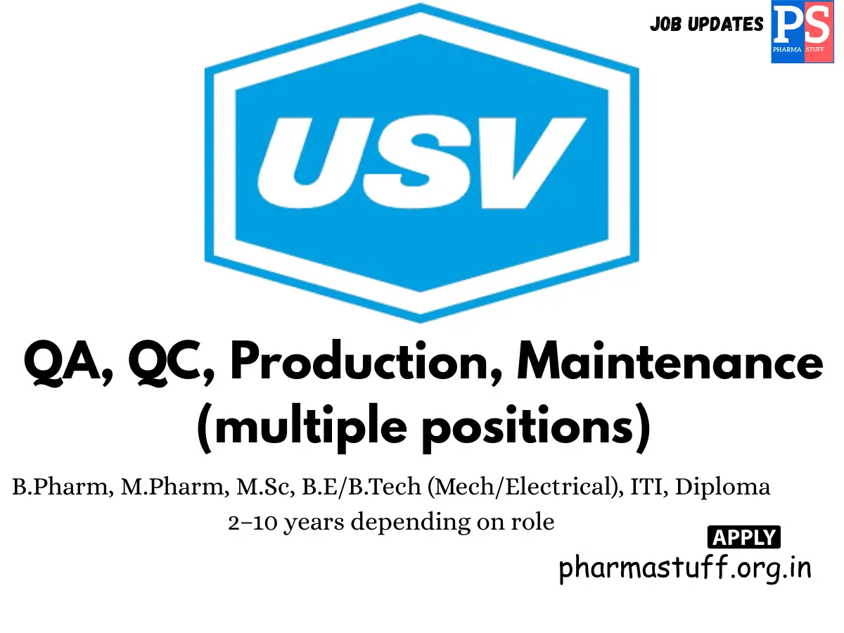 USV Pharma Walk in QA QC Production Maintenance