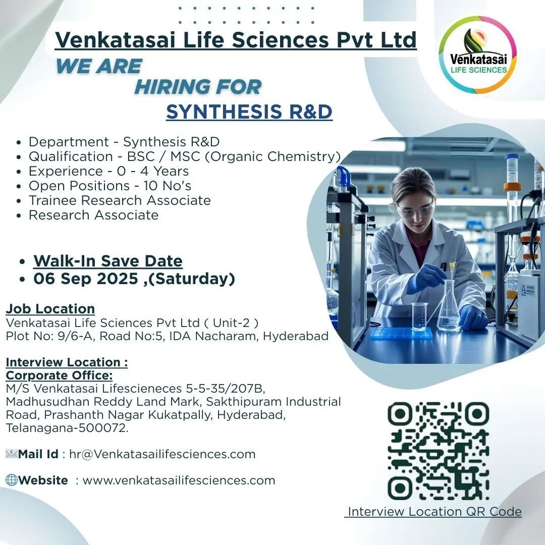 Venkatasai Life Sciences Walk-in Trainee & Research Associates 3 Venkatasai Life Sciences Walk-in Trainee & Research Associates